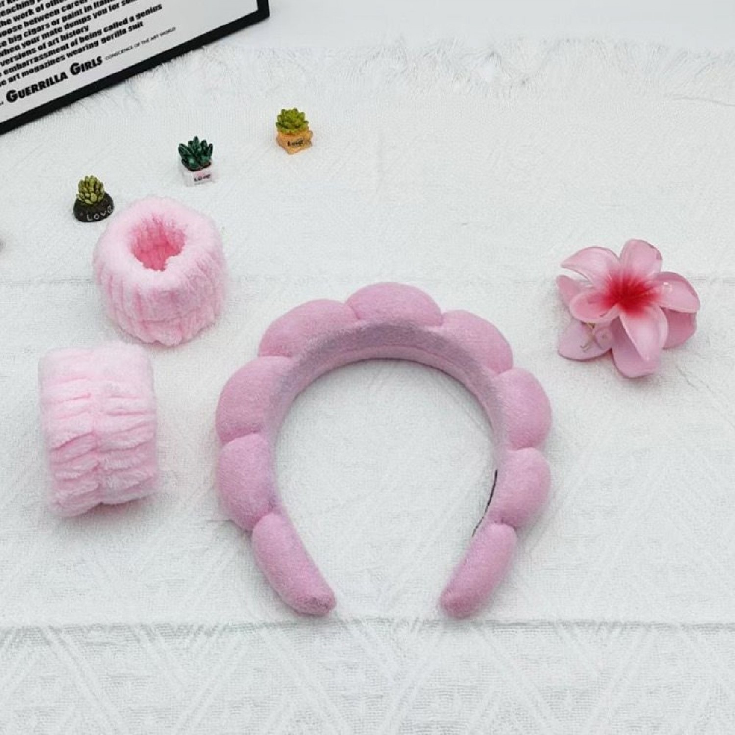 Fashion Alley Pink Color 12 Pc Hair Band 12 Pc Hair Claw & 24 Pc Bracelet Pack Of 48 Pc For Women