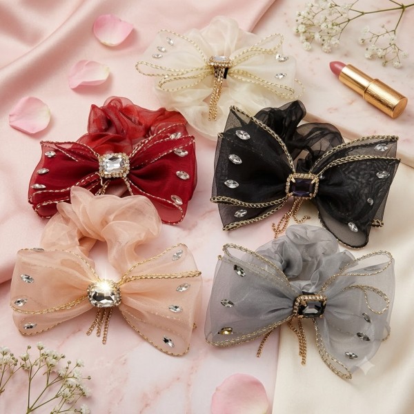 Fashion Alley Bow Scrunchies Rubber Band [Pack Of 12]