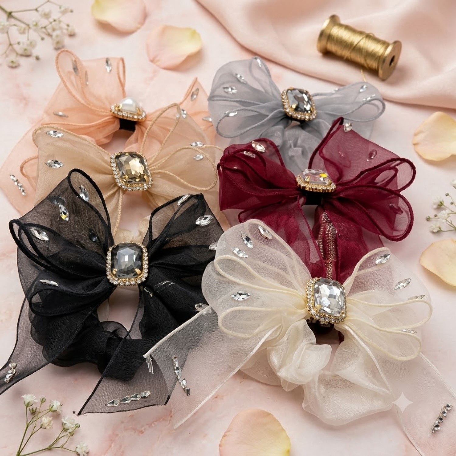 Fashion Alley Bow Scrunchies Rubber Band [Pack Of 12]