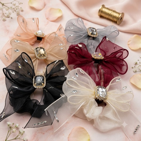 Fashion Alley Bow Scrunchies Rubber Band [Pack Of 12]