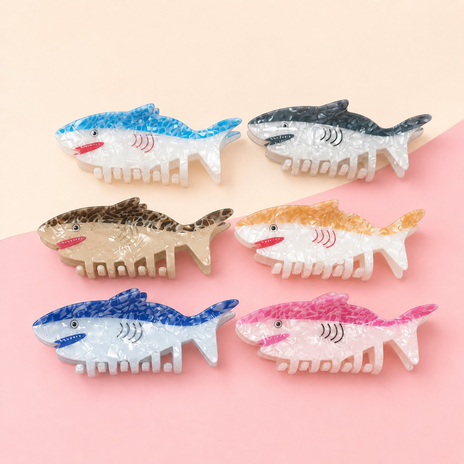 Fashion Alley 12 Cm Assorted Design Fish Hair Claw For Women Pack Of 12 Pc