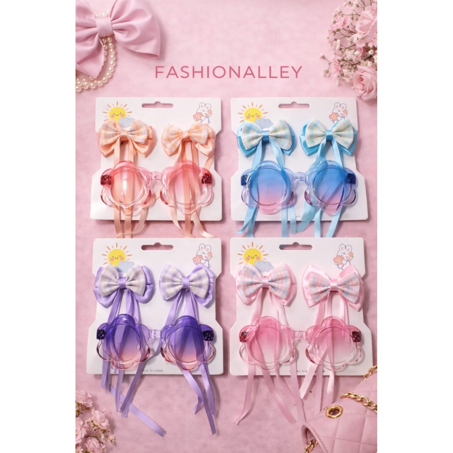Fashion Alley Sunglasses With Bow Pins Gift Set Combo For Kids Pack Of 12 Card