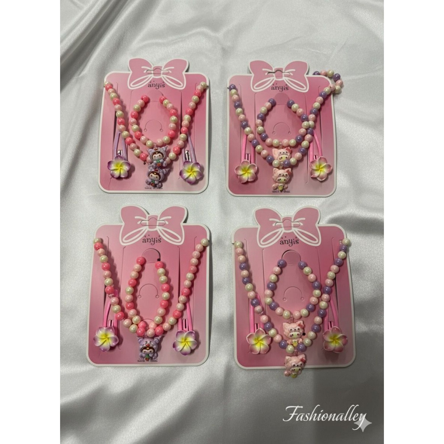 Fashion Alley Necklace Set With Pin And Bracelet For Kids Pack Of 12 Card