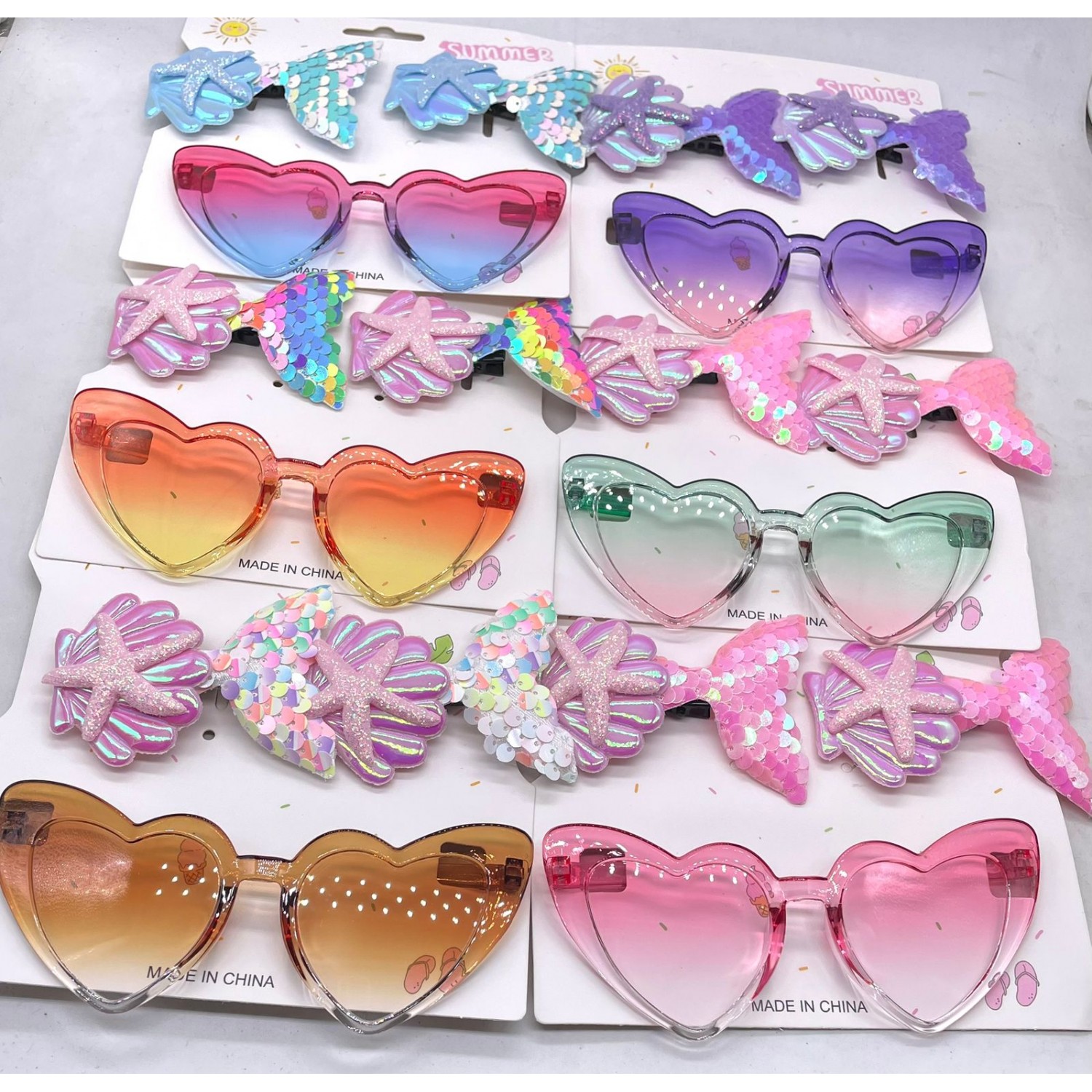 Fashion Alley Sunglasses With Mermaid Hair Pin Gift Set Combo For Kids Pack Of 12 Card