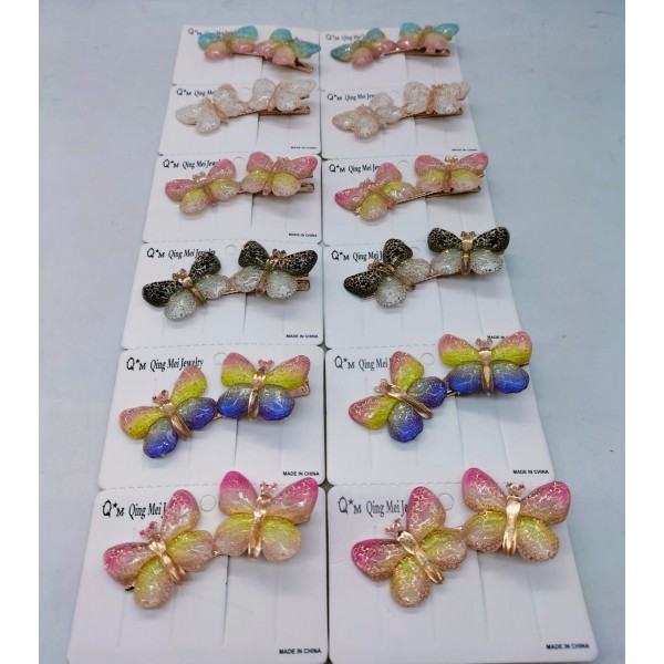 Fashion Alley Assorted Design Butterfly Kids Hair Pin Pack Of 12 Pc