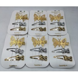 Fashion Alley Golden Butterfly Hair Pin For Kids [Pack Of 12 Card]