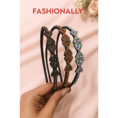 Fashion Alley Assorted Design Stone Hair Band For Women Pack Of 12 Pc