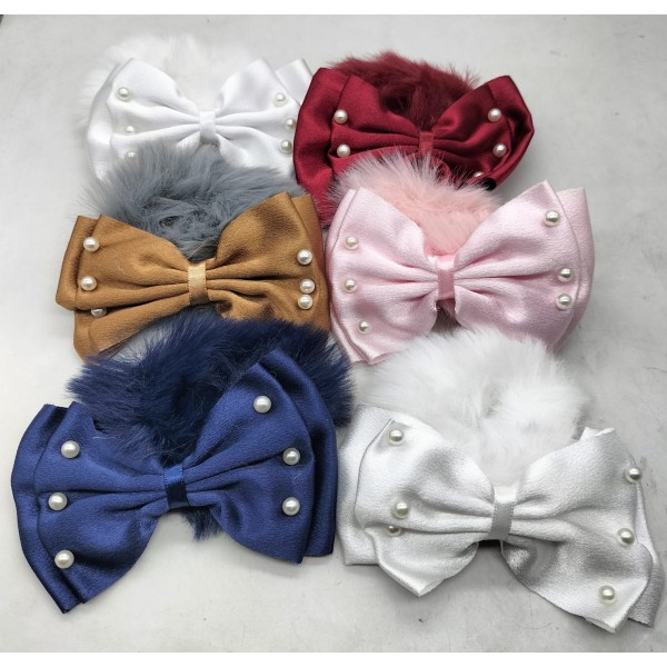 Fashion Alley Fur Bow Design Hair Rubber Band For Kids Pack Of 12 Pc