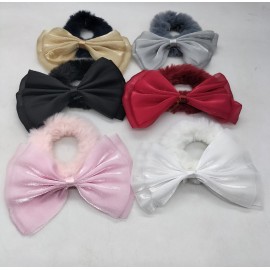 Fashion Alley Bow Fur Rubber Band For Women [Pack Of 12]