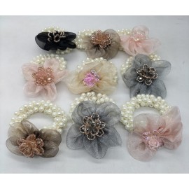 Fashion Alley Pearl Flower Rubber Band For Women [Pack Of 12]